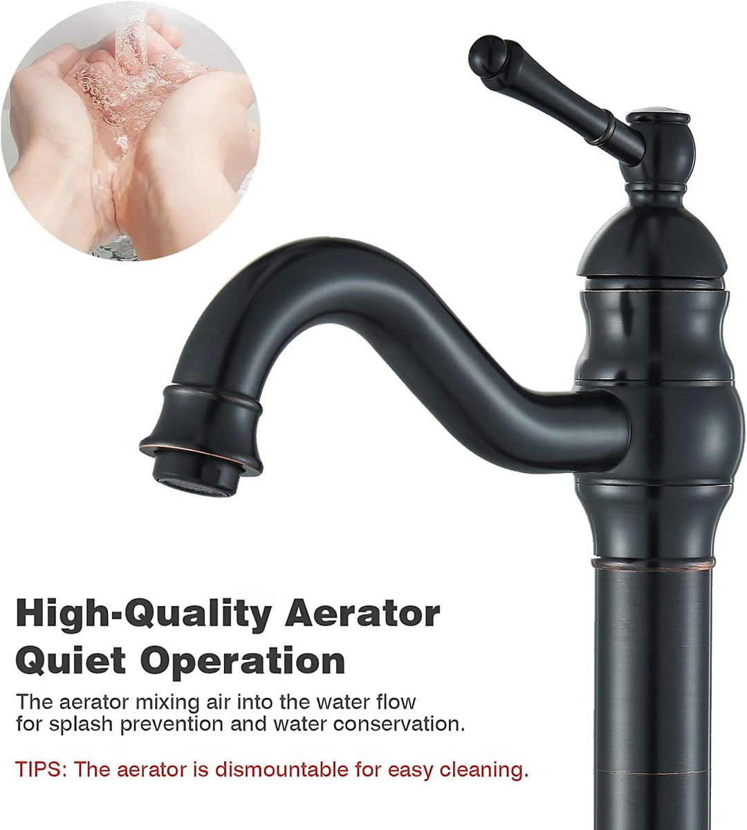 Rozin Wasserhahn Bad Schwarz Retro Hoch Waschtischarmatur 360°Schwenkbar Einhebel Waschbecken Armatu