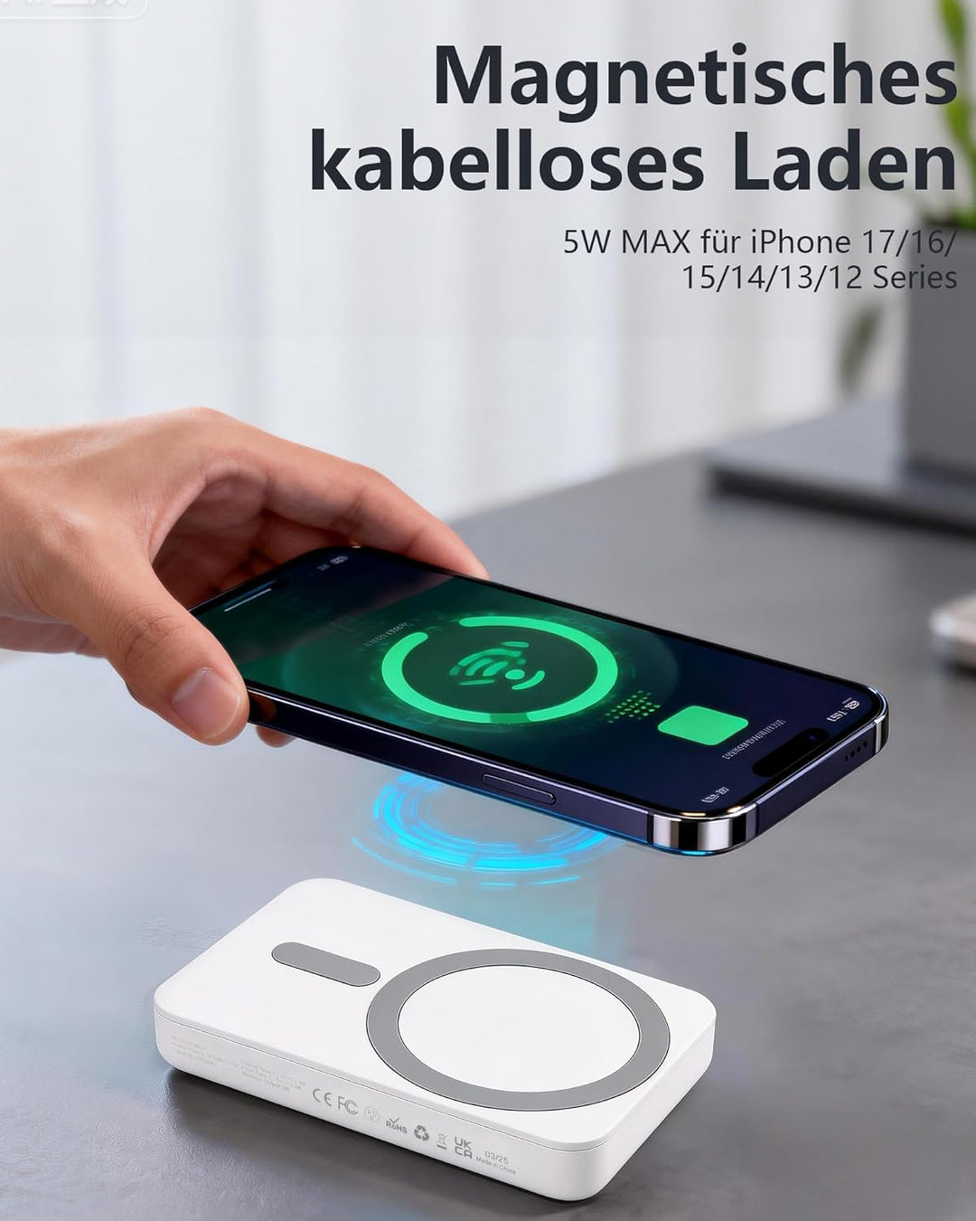 [2 Stück] Miady Powerbank für Magsafe, 5000mAh kabelloses magnetisches Ladegerät, ultradünner tragba