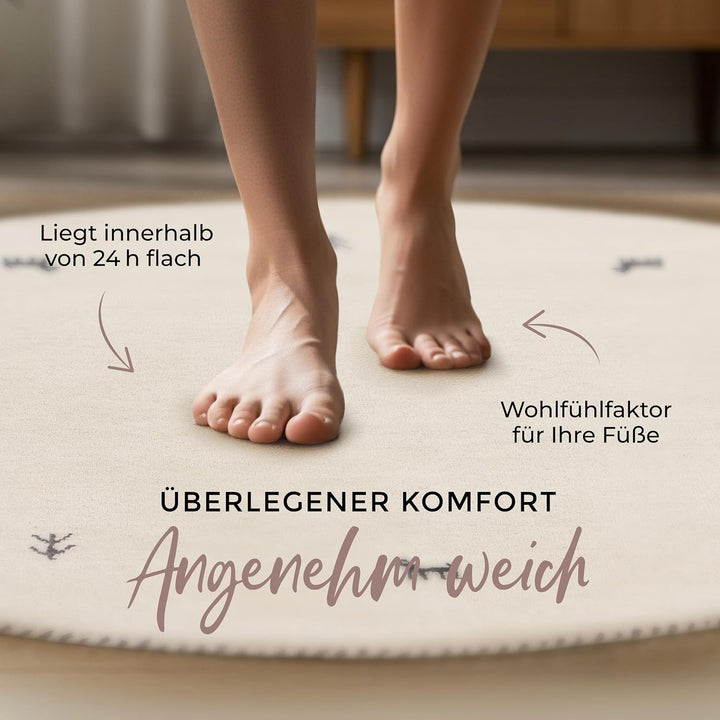carpetfine Wollteppich Gabbeh Uni Rund Weiss Ø 80 | Moderner Teppich für Wohn- und Schlafzimmer Ø 80
