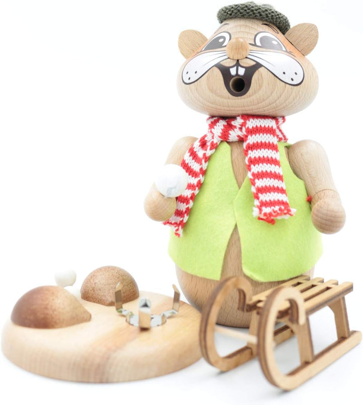Kuhnert - Erzgebirgische Holzkunst Räuchermann Räucherfigur Hamster 18cm - Rodler, Rodler