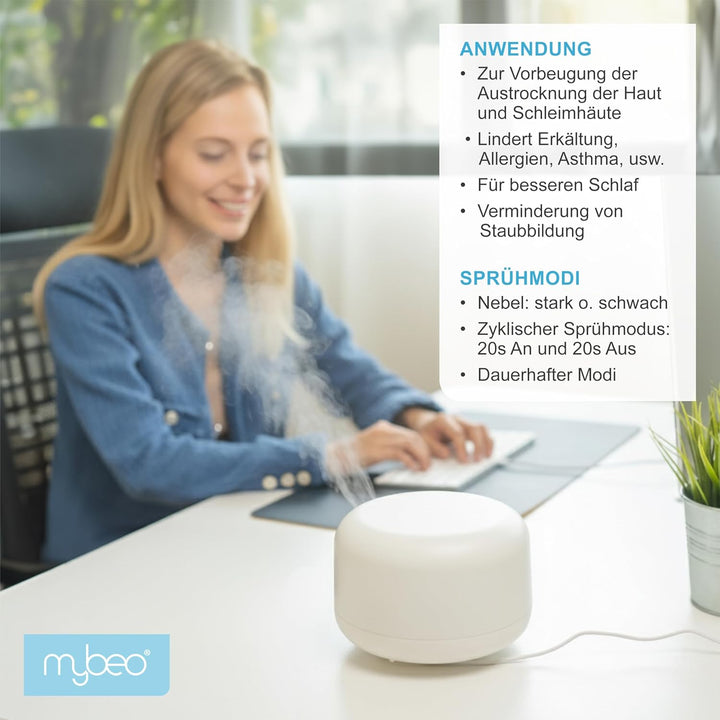 mybeo Luftbefeuchter – Fernbedienung - 2 Nebelstufen – Timer – RGB Beleuchtung – Schlafzimmer Kinder