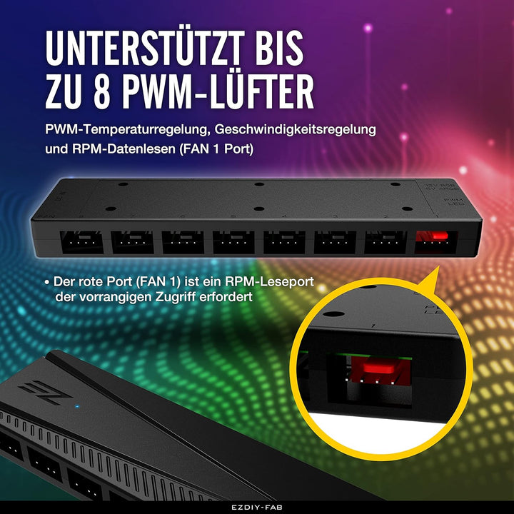 EZDIY-FAB ARGB PWM Lüfter Hub für PC Gehäuselüfter,8 PWM Anschlüsse+8 ARGB Anschlüsse,12V RGB/5V ARG
