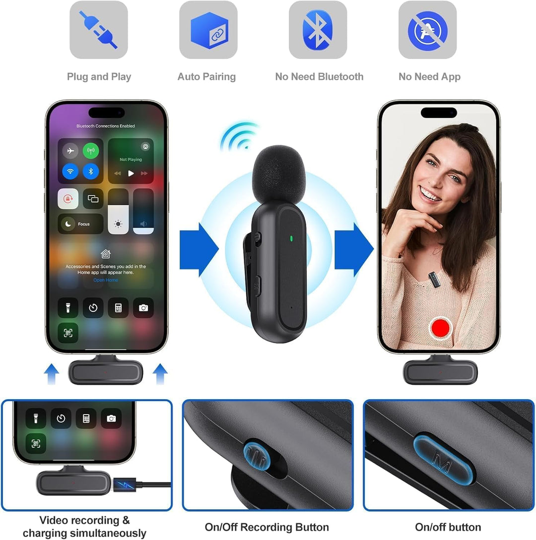 Lavalier Mikrofon Kabellos Handy für iPhone/Android, Mini Ansteckmikrofon mit Ladecase & 42h Akku, M