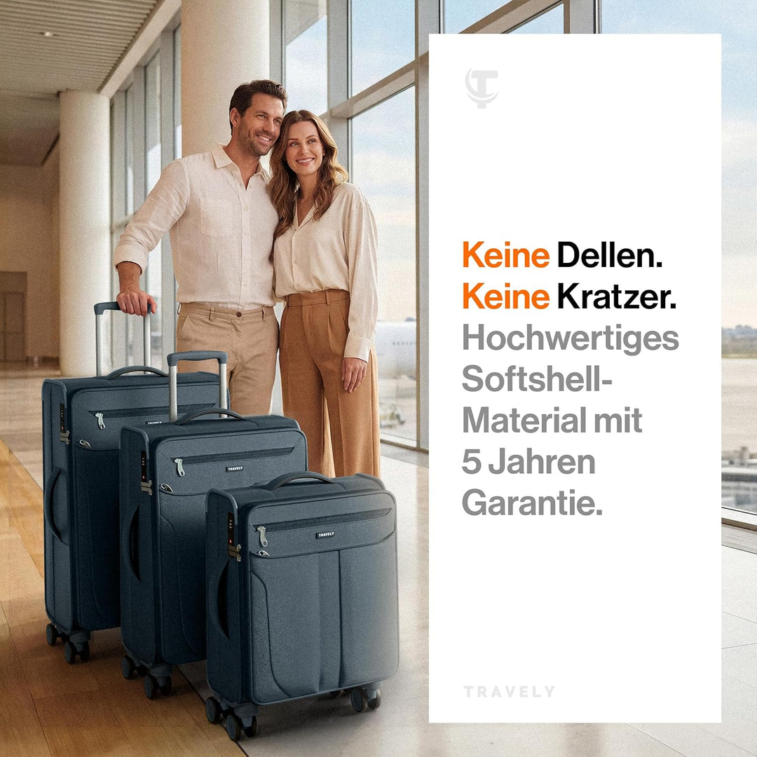 Travely Stoffkoffer Set - 3 teilig Reisekoffer mit Rollen - Koffer Set bestehend aus Handgepäck Koff