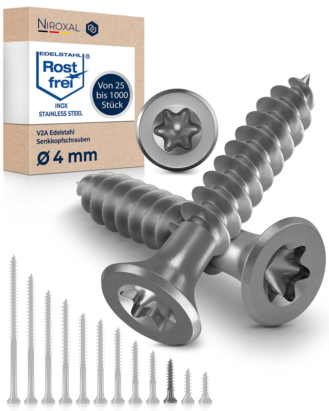 Edelstahlschrauben Torx Holzschrauben 4x25 Edelstahl V2A rostfrei Spanplattenschrauben für Holz Teil