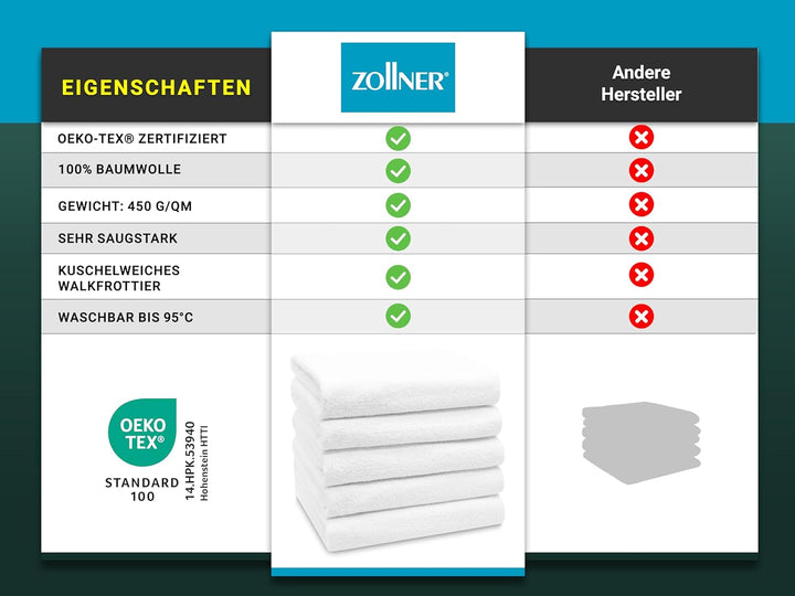 ZOLLNER 5er Set Duschtücher, Badehandtücher, 70x140 cm, Baumwolle, weiss Weiss 5er Set, Weiss 5er Se