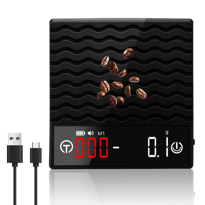 Kaffee Waage mit Timer, Espresso Waage 2kg/0,1g Präzisionswaage, Wiederaufladbare Küchenwaage mit LE