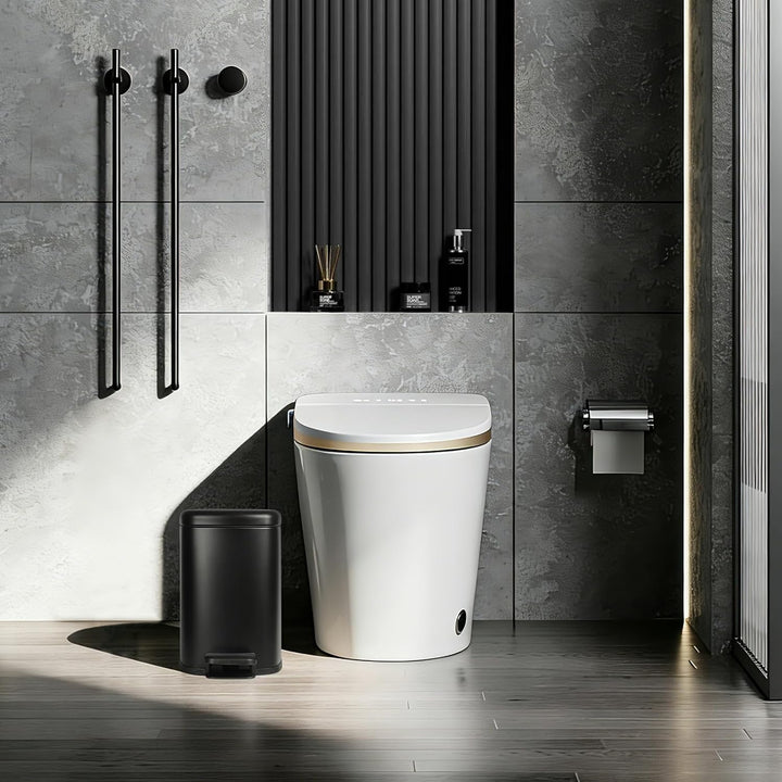 Treteimer Edelstahl, Schwarz Abfallbehälter für Bad, Küchen mit Soft-Close-Deckel, Inneneimer, Moder