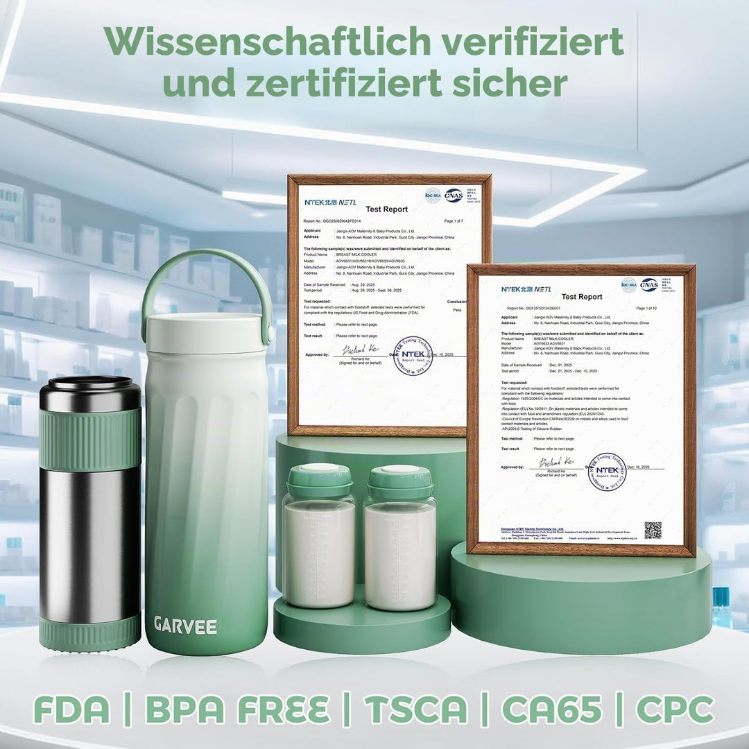 Muttermilch Kühlbox Tragbar mit 2x300ml Flaschen – 24h Kühlen &amp; Warmhalten, 360° Isolierung – Stillz
