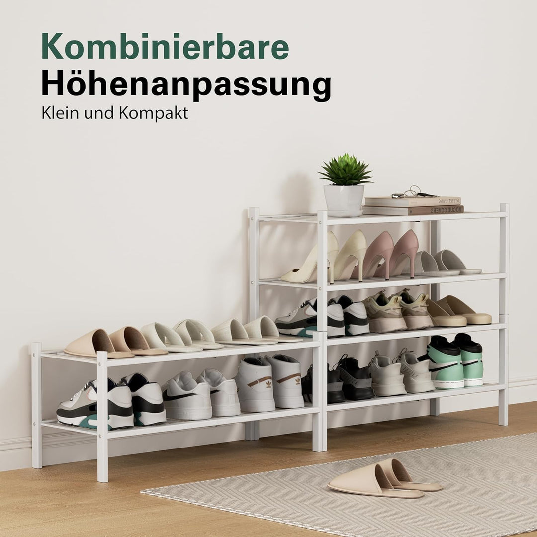 Schuhregal aus Bambus, Schuhablage mit 2 Ebenen, 68 x 28 x 32 cm, Erweiterbar Stapelbar, Schuhschran