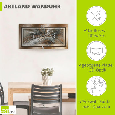 ARTLAND Wanduhr ohne Tickgeräusche Alu Funkuhr 50x25 cm Rechteckig Lautlos Design Abstrakt Kunst Mod