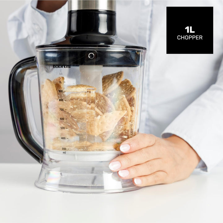 Taurus – Stabmixer XXL 1500W | 20 Geschwindigkeiten + TURBO | Edelstahlklingen | Spritzschutzglocke