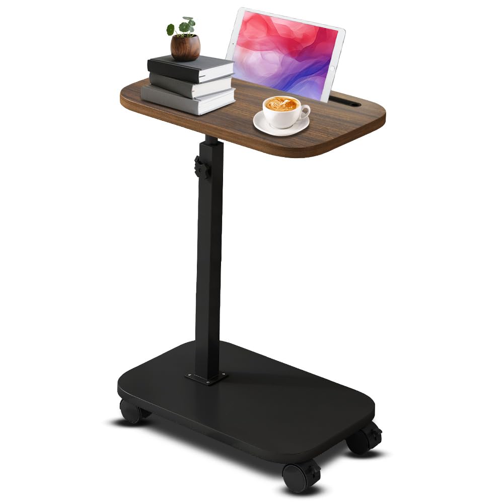Beistelltisch mit Rollen, 360° Drehbarer Beistelltisch C Form und Höhenverstellbar Sofatisch, Coucht