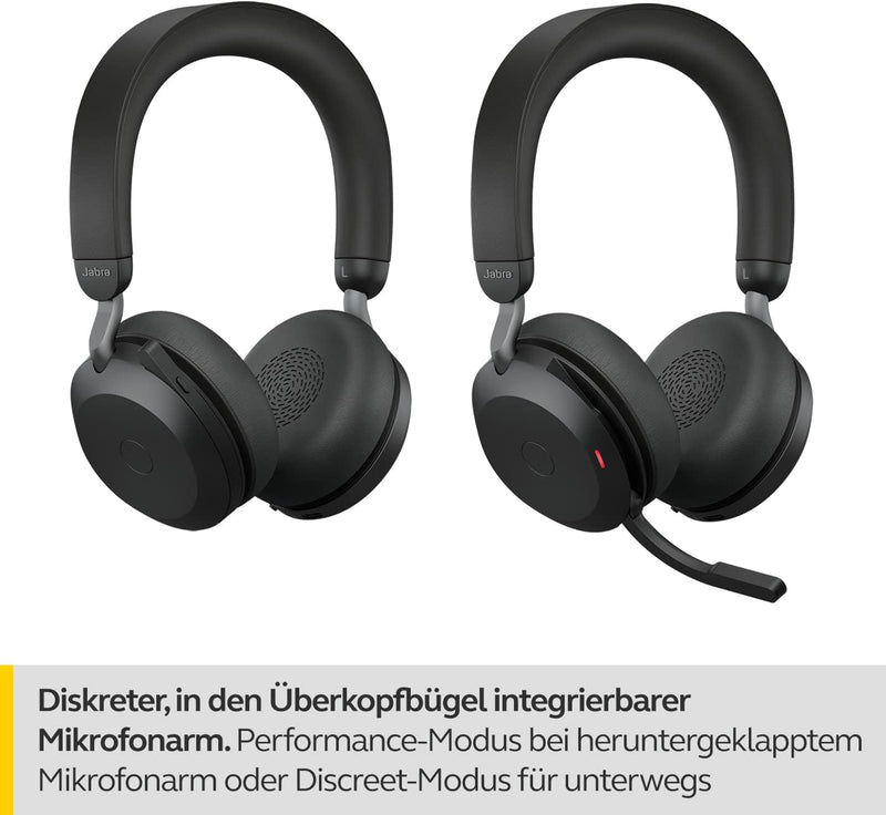 Jabra Evolve2 75 Wireless PC Headset with 8-Microphone Technology - Dual Foam Stereo Headphones with