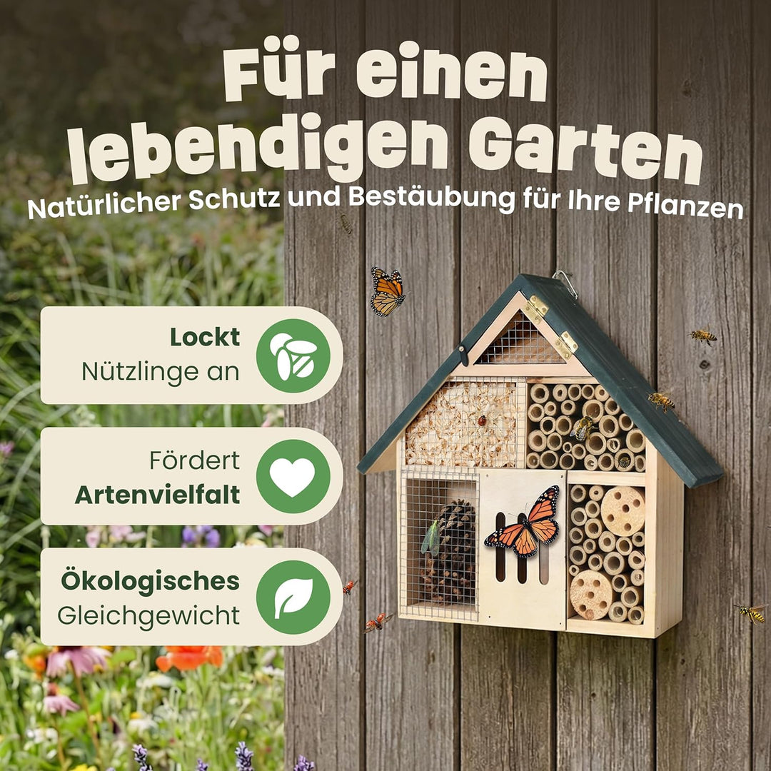 zooprinz Insektenhotel XXL aus Holz – wetterfestes Insektenhaus/Bienenhotel mit Bambus Röhrchen – Ni