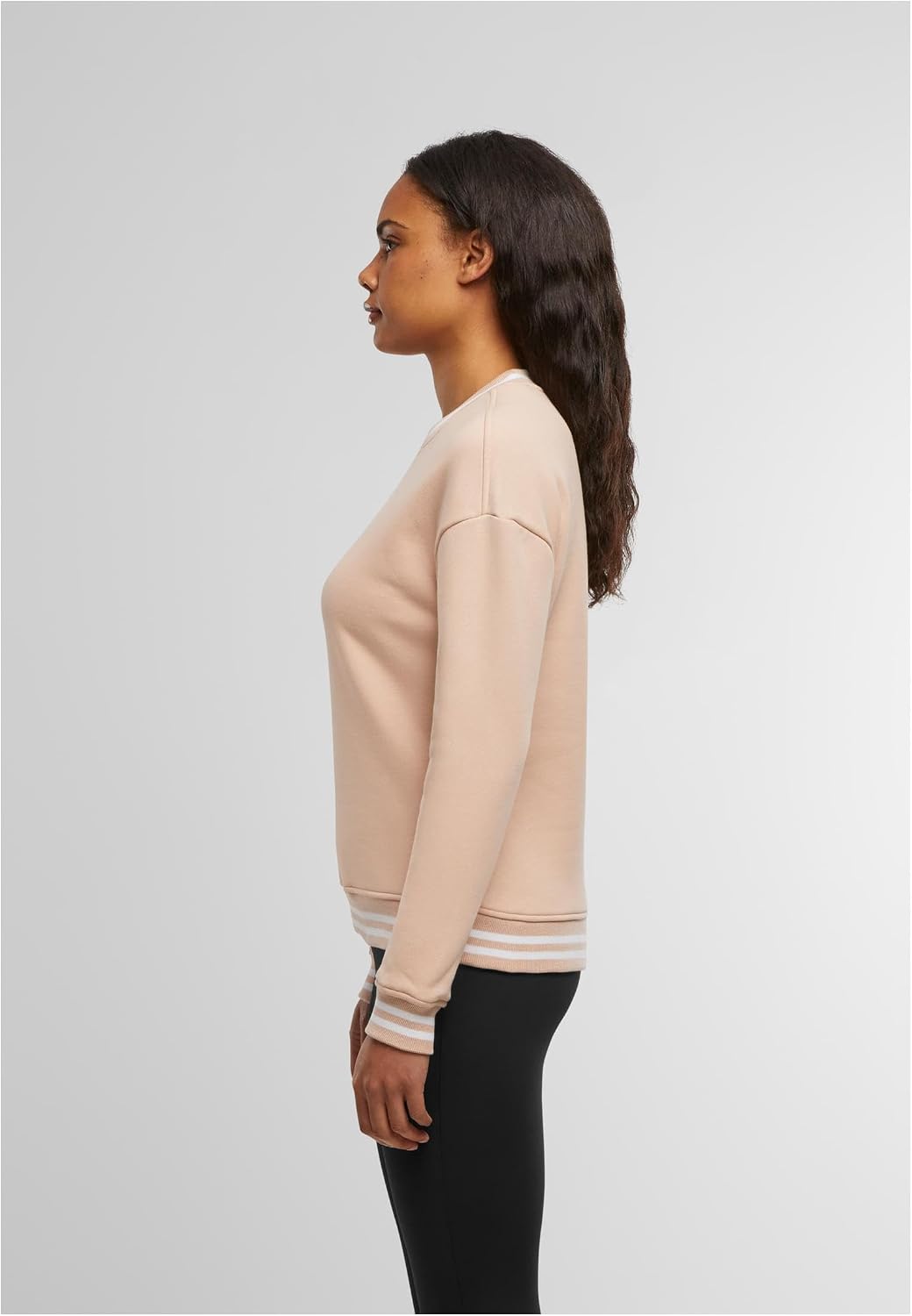 Build Your Brand Damen Sweatshirt Ladies College Crew Pullover, Frauen Sweater mit Streifen an den B