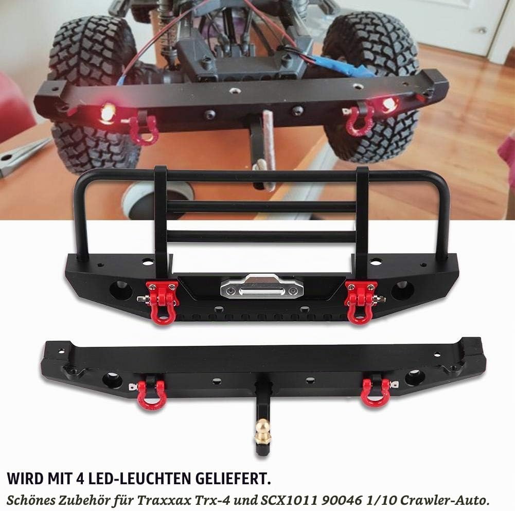 Dilwe RC Auto Stossstange, Metall Front/Heckstossstange mit LED-Leuchten für Traxxas Trx-4 für SCX10