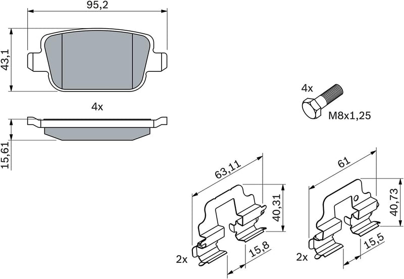 Bosch BP1150 Bremsbeläge - Hinterachse - ECE-R90 Zertifizierung - vier Bremsbeläge pro Set