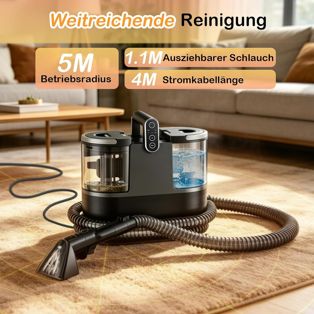Dampfreiniger, 1700W Polsterreiniger Gerät, 3-in-1 Dampf- &amp; Heiss- &amp; Kaltwasserreinigung, 100°C Damp
