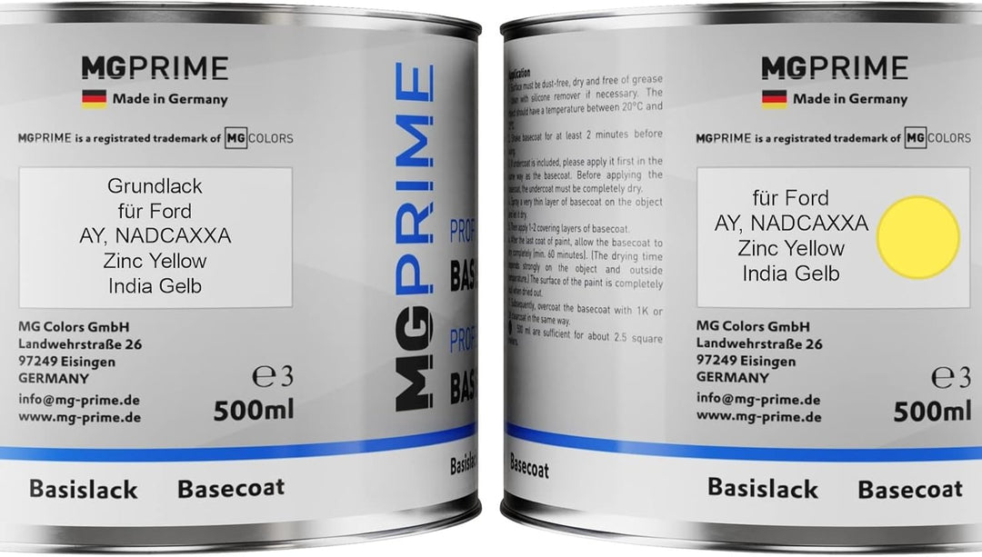 MG PRIME Autolack Dose Set für Ford AY/NADCAXXA Zinc Yellow/India Gelb Grundlack Basislack 2K Klarla