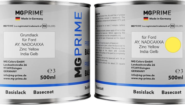MG PRIME Autolack Dose Set für Ford AY/NADCAXXA Zinc Yellow/India Gelb Grundlack Basislack 2K Klarla