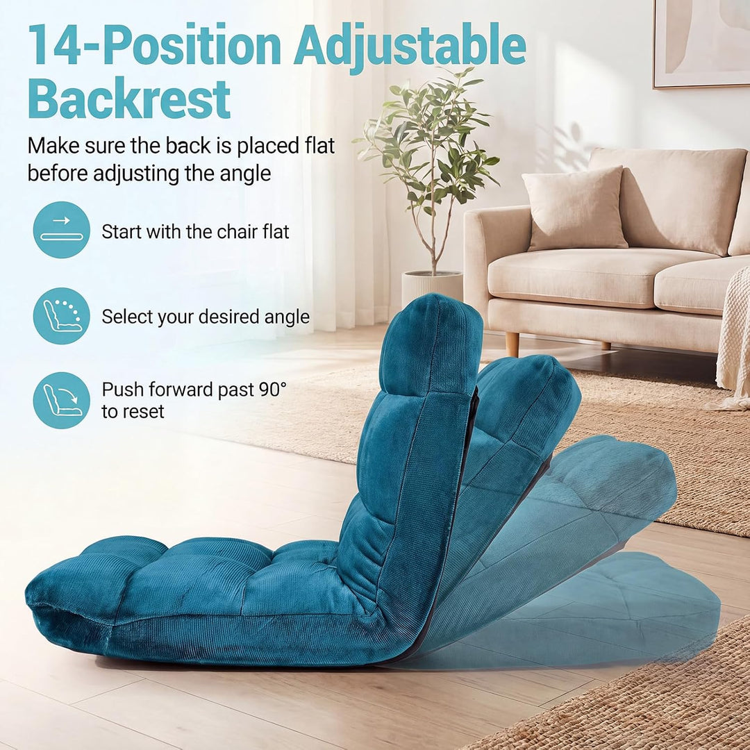 RELAX4LIFE Bodenstuhl klappbar, Bodensessel mit Liegefunktion (Pfauenblau) | Bodensitz mit Verstellb