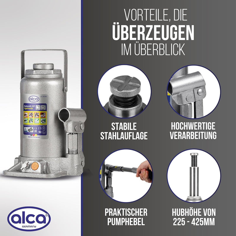 alca® Wagenheber hydraulisch Unterstellheber 15t Stempel-Wagenheber für SUV/PKW Hubhöhe 22,5-42,5cm