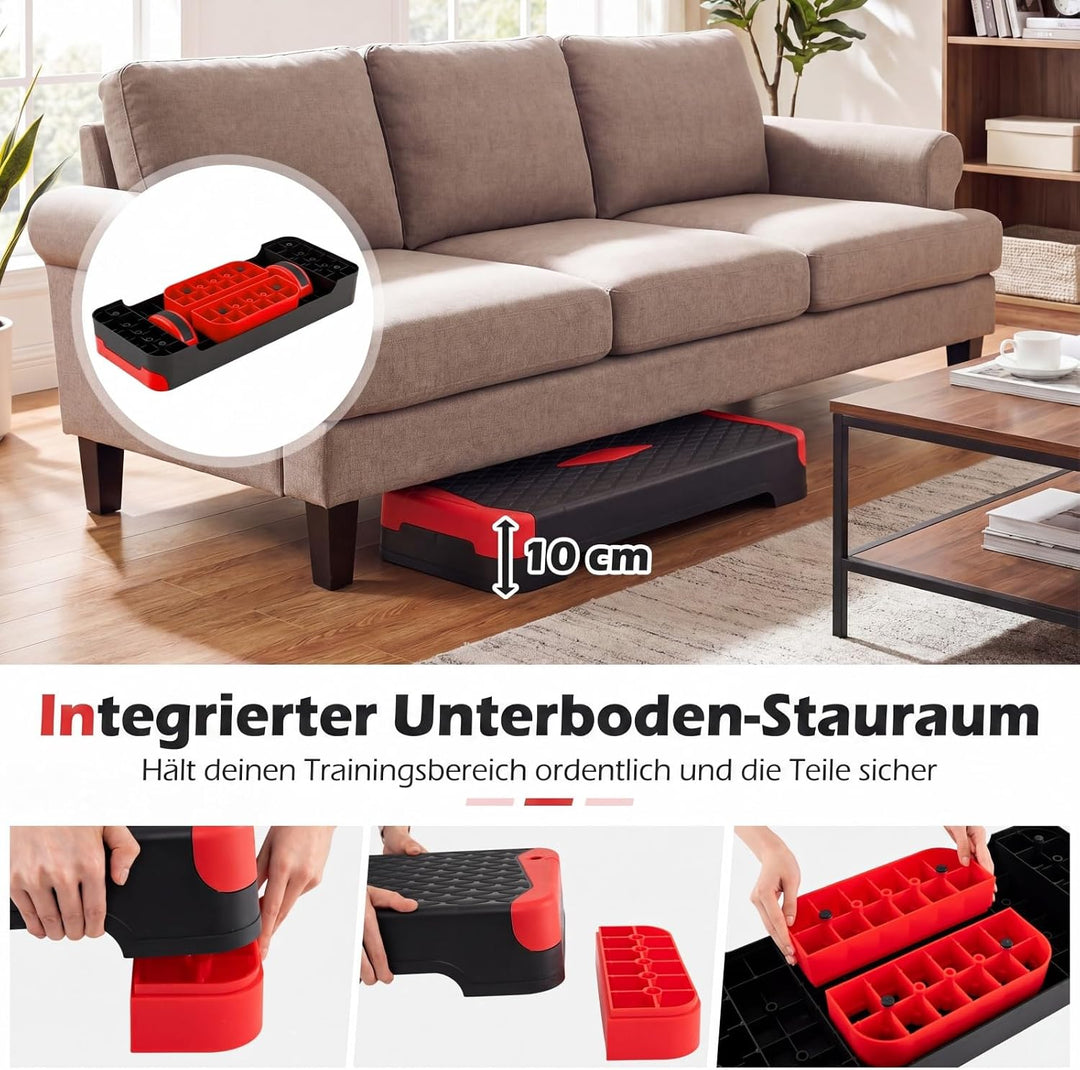 COSTWAY Aerobic Stepper 4 fach höhenverstellbar, 300 kg belastbar | Steppbrett mit Widerstandsbänder