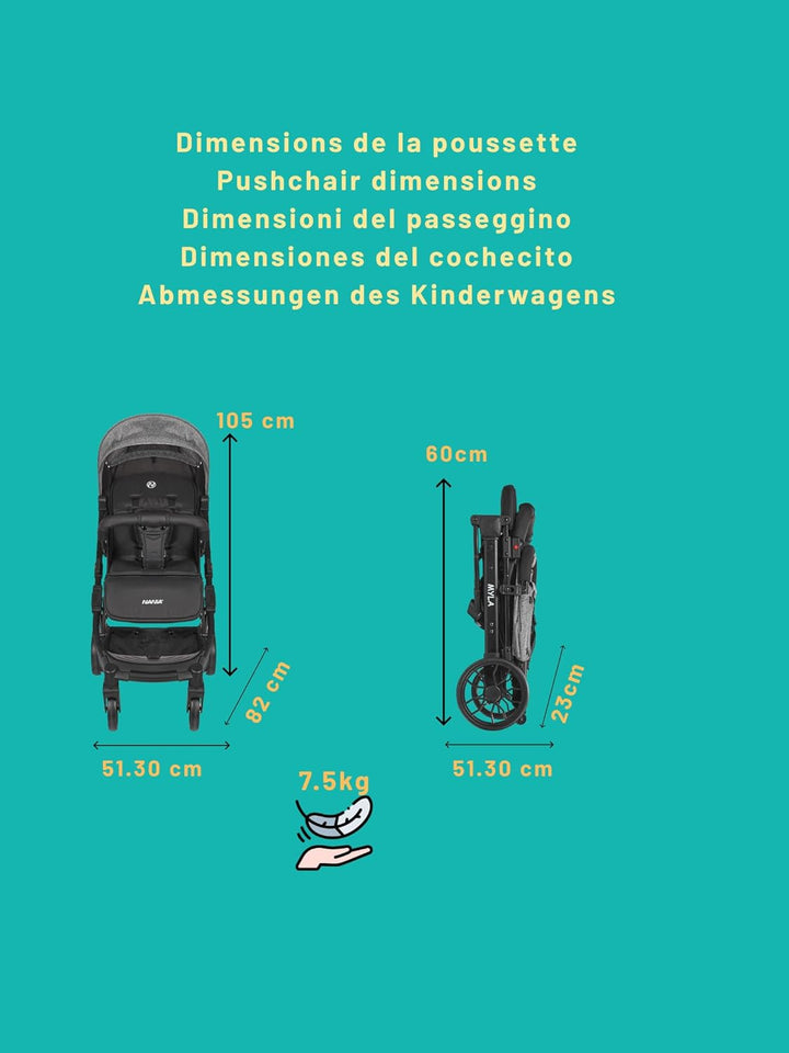 Kompakter Kinderwagen ZOE ab 6 Monaten - 22 Kg max, leicht und wendig - einhändig faltbar - Beindeck