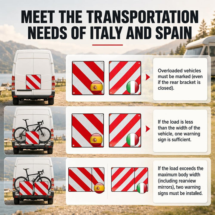 Warntafel Fahrradträger, ZMCVOE 2 in 1 Warntafel Italien Spanien, Warnschild Fahrradträger, Reflekti