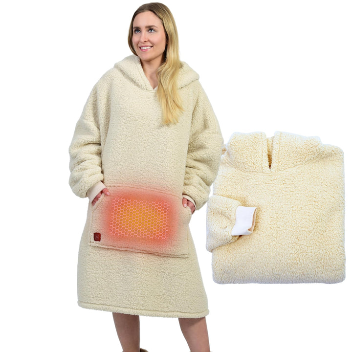 Beheizter Kuschel Hoodie | flauschige Ärmel Decke beheizbar | perfekt für Freundin, Mama und Papa zu