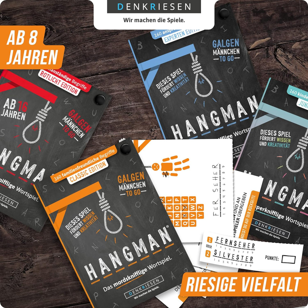 DENKRIESEN - Hangman MEGA Pack - Classic, Junior, Experten & Rotlicht Edition | Galgenmännchen to GO