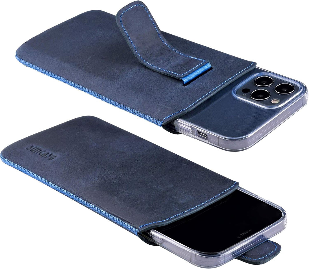 Suncase Leder Tasche kompatibel mit iPhone 16 Pro (6,3 Zoll) Hülle mit ZUSÄTZLICHER Transparent Case