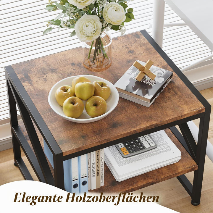 Beistelltisch Wohnzimmer 50x50 cm, Couchtisch mit 2 Ebenen bis 90 kg belastbar, Industrie-Design Sof