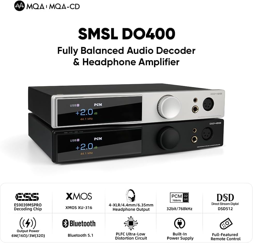 SMSL DO400 Full Balanced DAC Kopfhörer Amp ES9039MSPRO XMOS-XU316 USB MQA DAC Bluetooth 5.1 LDAC USB