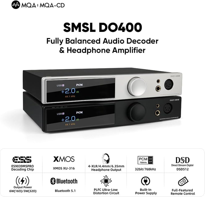 SMSL DO400 Full Balanced DAC Kopfhörer Amp ES9039MSPRO XMOS-XU316 USB MQA DAC Bluetooth 5.1 LDAC USB