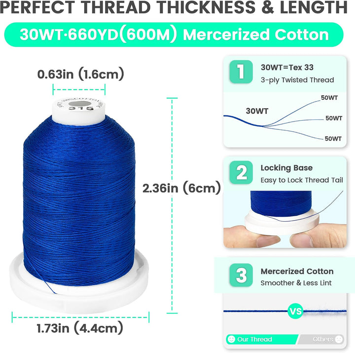New brothread 16 Multi Farben Mehrzweck 100% Mercerisierte Baumwollfaden 30WT (50S/3) 600M zum Quilt