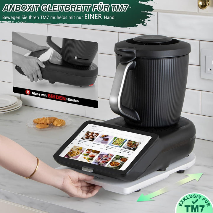 Gleitbrett TM7 für Thermomix, Brett für Thermomix mit Rollen, Leicht Gleitendes Bambus Rollbrett/Sli