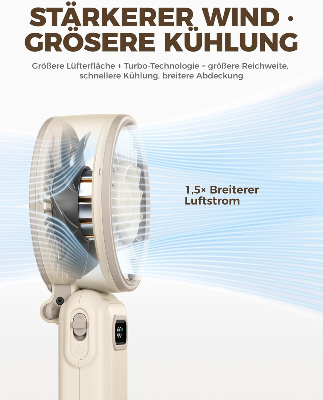 Diveblues Handventilator Tragbarer Turbo-Ventilator mit 100 Stufen und 7.4m/s Starkem Luftstrom, 180