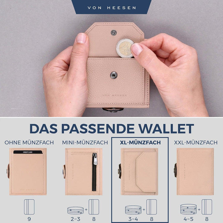 VON HEESEN Slim Wallet mit XL Münzfach Rose Rose XL MÜNZFACH (Kartenslot), Rose XL MÜNZFACH (Kartens