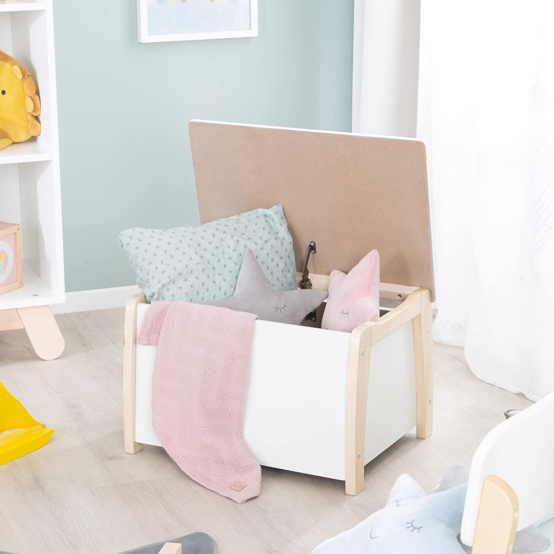 roba Kindertruhe, Spielzeugtruhe aus Massivholz, weiss lackiert, inklusive Dämpfungsbeschlag Spielze