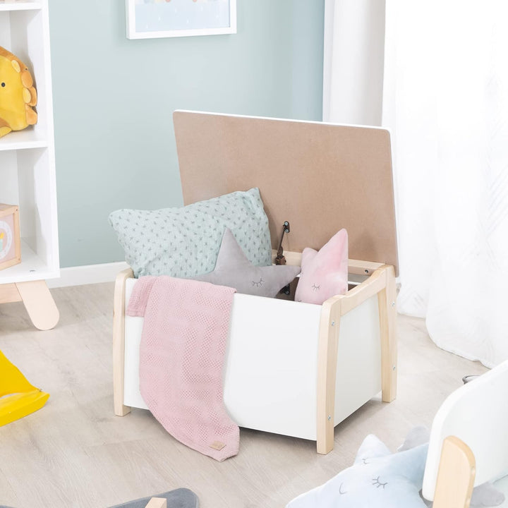 roba Kindertruhe, Spielzeugtruhe aus Massivholz, weiss lackiert, inklusive Dämpfungsbeschlag Spielze
