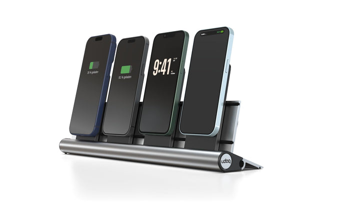 udoq 400 Ladestation für iPhone und AirPods, hochwertiges Design 4mm Aluminium, Lightning Kabel, Sil