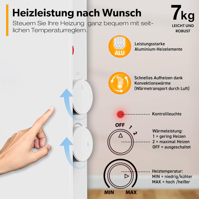 TRESKO® Glaskonvektor Elektroheizung | Glasheizung elektrisch | Konvektor Heizung Heizkörper | Elekt