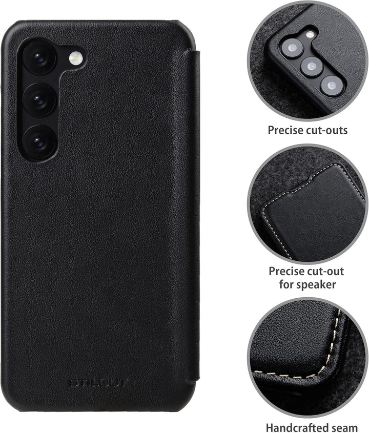 STILGUT Book Case kompatibel mit Samsung Galaxy S23 Hülle aus Leder, Lederhülle, Klapphülle, Handyhü