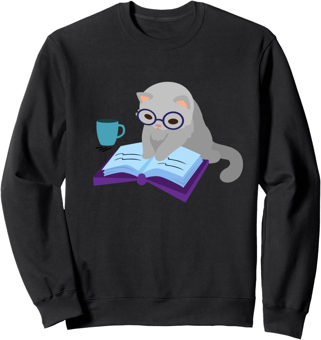 Niedliche Katze Buch Lesen Kaffee Sweatshirt