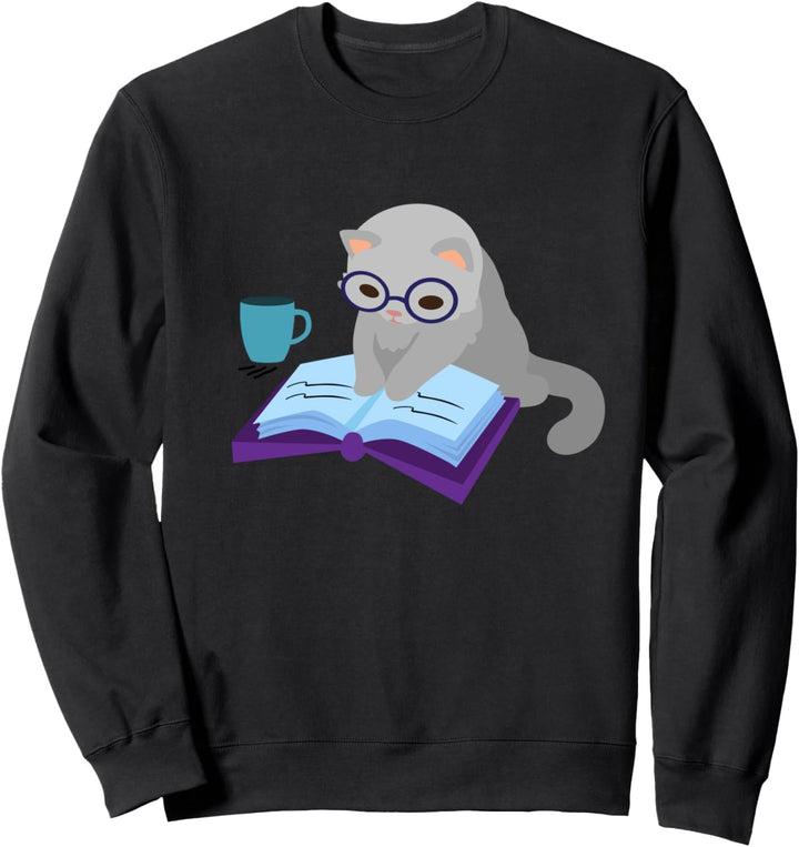 Niedliche Katze Buch Lesen Kaffee Sweatshirt