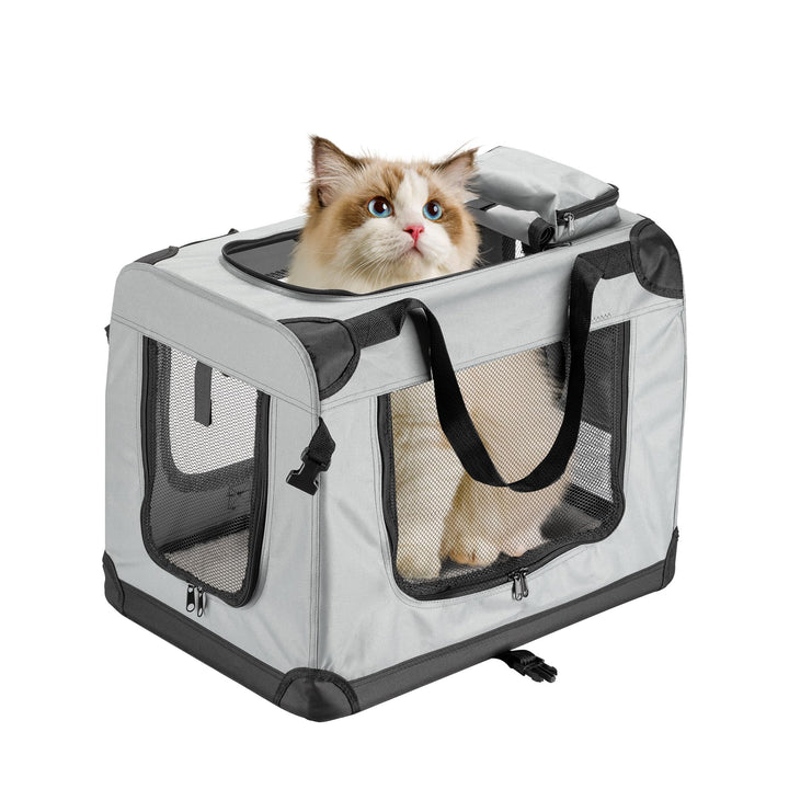 Fudajo Faltbare Transportbox für Haustiere, Grösse M (60x42x44 cm), mit Tragegriff und Liegedecke M