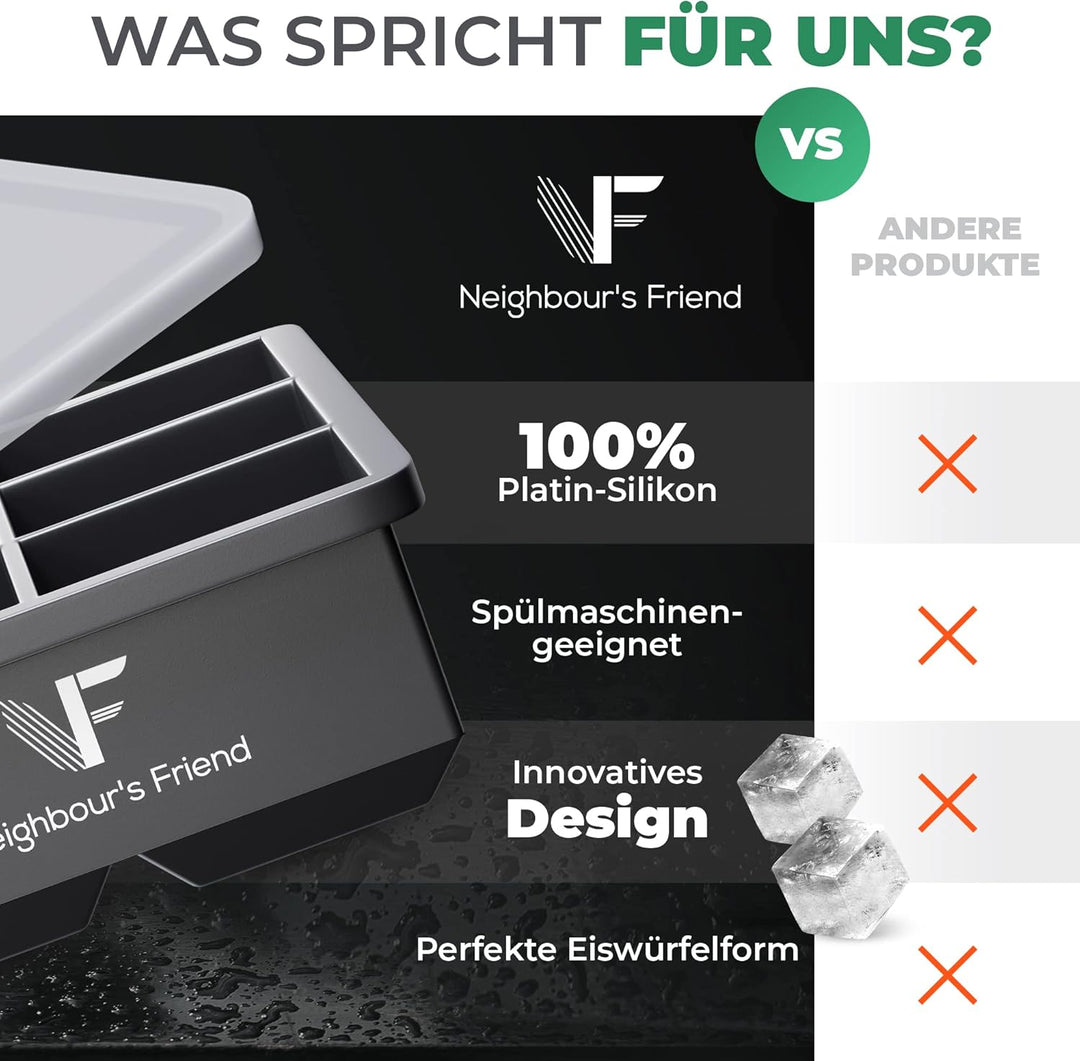 Neighbour's Friend Eiswürfelform gross 3er Pack - 18x XXL Eiswürfel für Cocktails, Whisky & Longdrin