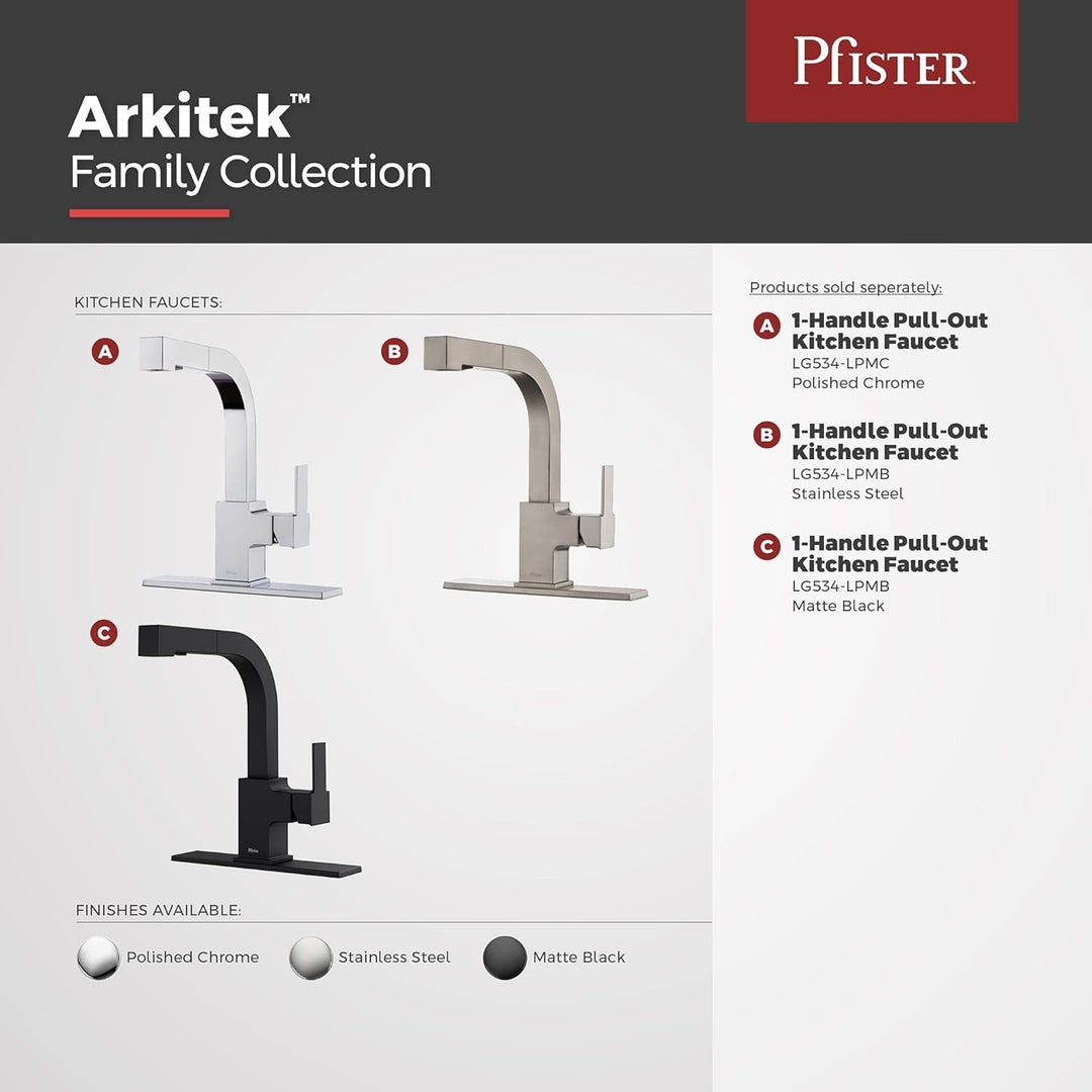 PFISTER LG534-LPMB Arkitek Küchenarmatur mit herausziehbarem Brausekopf, Matte Black Mattes Schwarz,
